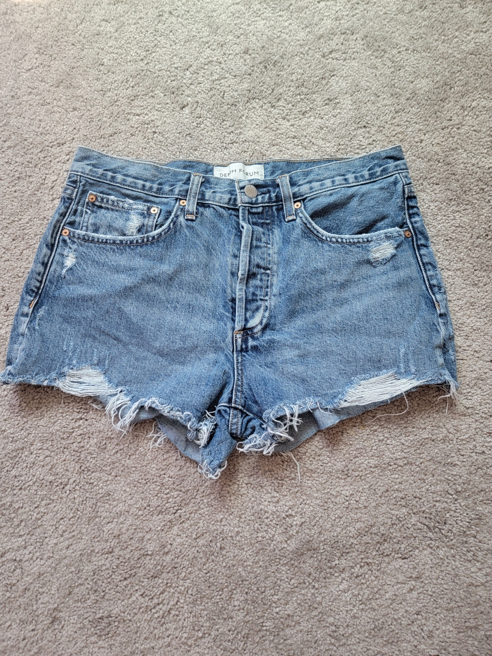 Denim Forum Blue Distressed Ex-Boyfriend Jean Shorts